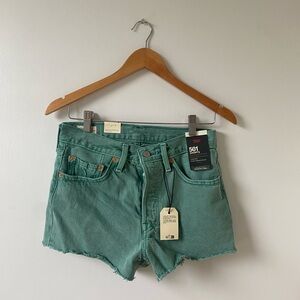 Levi’s 501 cutoff shorts, high rise, green denim, size 27, NWT